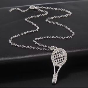 Silver Tennis Racket Pendant Necklace